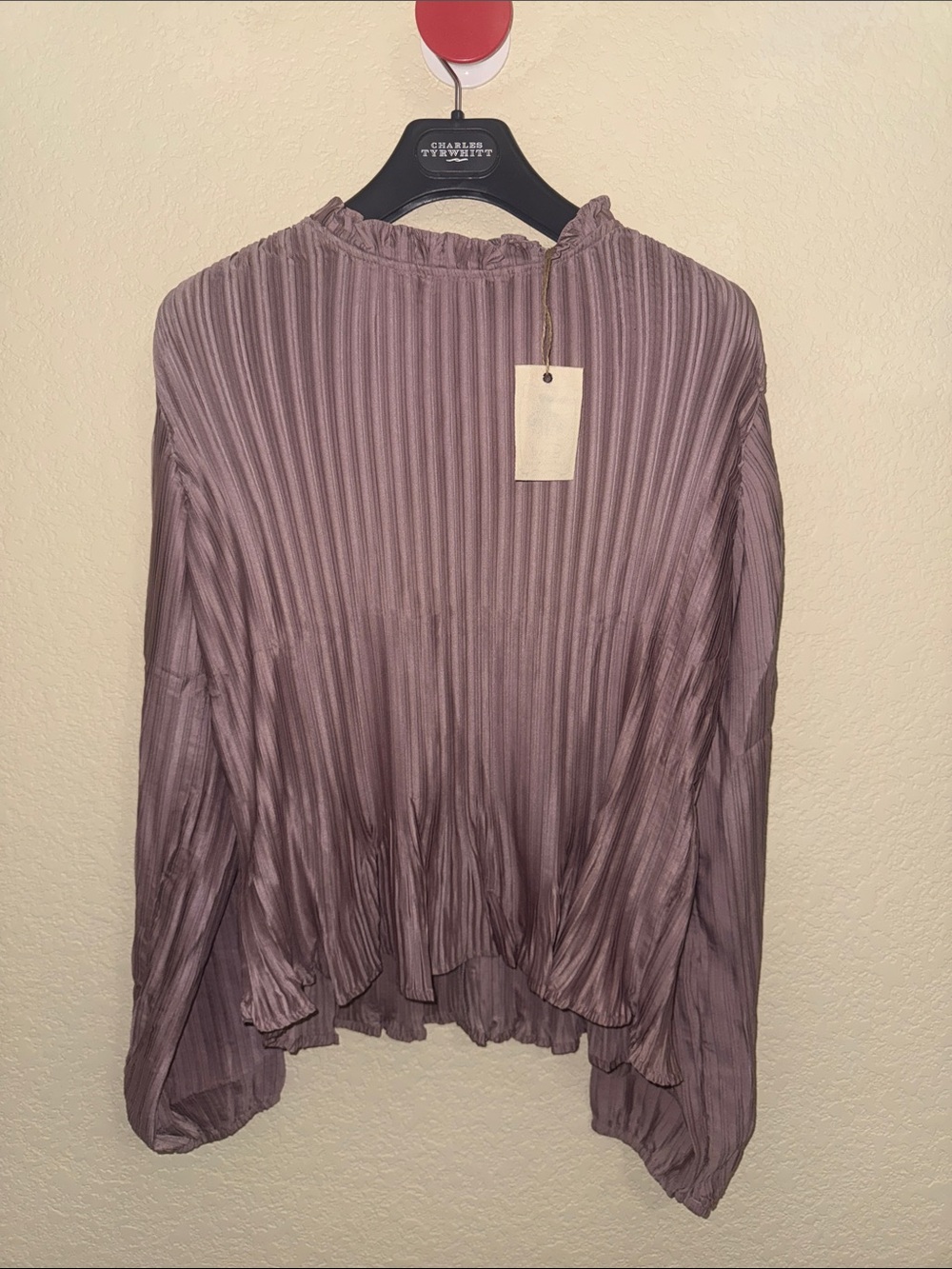 Easel Mauve Pleated Mock Neck Long Sleeve Blouse Size Large NWT